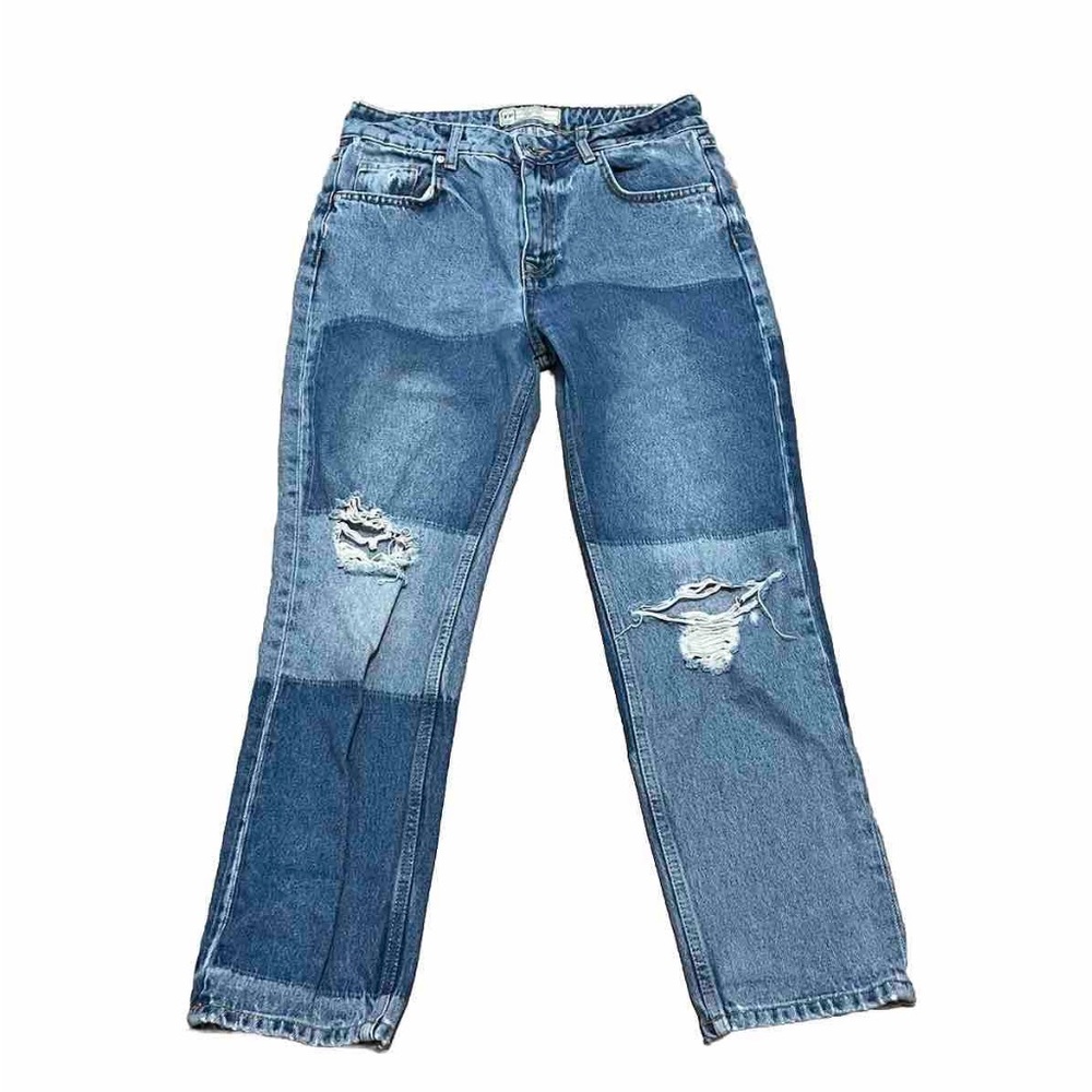 Free People Distressed Patchwork Jeans Straight Leg